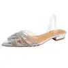 Sandalias destalonadas de tacón alto transparentes con pedrería y punta fina, nuevo modelo de verano 2026, chanclas sexys de moda para exteriores para mujer