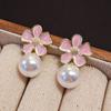 Francês retro óleo gota flor brincos de pérolas moda temperamento luz luxo alto sentido brincos atacado mulheres