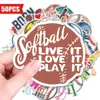 Compra direta transfronteiriça de 50 adesivos mistos de beisebol, grafite esportivo de softbol, adesivos à prova d'água para malas e skates