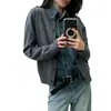 Novo Cardigã de Tricô Patchwork em Jeans com Manga Longa Outono/Inverno para Mulheres, Casaco Suéter de Botão com Gola Reversível, Cardigã de Tricô Estilo Casual