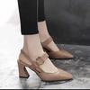 Pies que no se cansan, Punta fina, Tacón grueso, Talla grande, Zapatos de tacón alto de cuero suave para mujer, Sandalias con huecos de herradura, Novedad de verano 2025, Transfronterizo