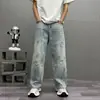 Nuevos pantalones vaqueros desgastados y lavados de estilo urbano para primavera y verano para hombre, con un diseño fino, holgado y de pierna recta, perfectos para uso casual