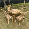 Mesas y Sillas de Bambú de Casa de Té Antigua de Chengdu para Preparar Té Alrededor de la Estufa, Juego de Mesa y Sillas de Bambú para Patio Exterior, Mesas y Sillas de Bambú para Restaurante de Hot Pot