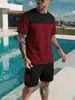 Amazon Transfronterizo para Hombre Ropa Deportiva Casual Bloques de Color Pantalones Cortos de Trabajo Traje de Manga Corta Conjunto de Dos Piezas Camiseta Deportiva de Verano