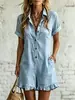 2026 Verano Nuevo Mono Casual Elegante Holgado de Color Sólido con Cuello en V y Bolsillo de Botón Europeo y Americano de Amazon