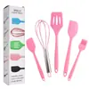 Conjunto de Utensílios de Silicone para Assar e Cozinhar de Cinco Peças em Estoque: Ferramentas de Cozinha, Batedor de Ovos, Espátula, Espátula para Fritar Bife e Escumadeira