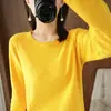 Suéter de Algodón Puro Nuevo Estilo de Primavera con Borde Enrollado Cuello Redondo Manga Corta Larga Top de Punto Básico Holgado Casual para Mujer