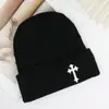 Gorro de Punto Bordado Cruzado para Otoño e Invierno, Versátil Gorro de Lana Casual de Moda Callejera, Gorro a Prueba de Frío para Deportes al Aire Libre
