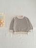Suéter para bebé estilo coreano para hombre y mujer, cuello redondo, estilo occidental, a rayas, lunares, camiseta interior, top de algodón para recién nacido