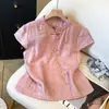 Roupas de Verão Novo Estilo para Mães, Blusa Jacquard Cintilante, Top Elegante Novo Estilo Chinês de Manga Curta para Mulheres de Meia-Idade