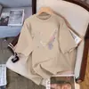 Camiseta de algodón puro estilo coreano para mujer, estampado de mariposas, manga corta, modelo nuevo 2026, top casual holgado y versátil