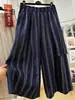 Calça casual listrada de perna larga, moderna e artística, para mulheres, novo estilo de verão, cintura alta, solta, versátil, calça casual confortável