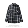 Camisa Xadrez Americana de Primavera e Outono Feminina Novo Estilo Estilo Hong Kong Retro Tendência Solta Moda Xadrez Manga Longa Camisa Senso de Design
