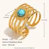 Europeu e Americano Transfronteiriço Fashionável Temperamento Retrô Personalidade Pulseira Turquesa Aço Inoxidável Banhado a Ouro 18K Anel Sol Coração