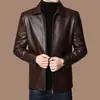 Jaqueta de couro Haining transfronteiriça para homens, novo estilo outono e inverno 2026, estilo pai, forrada com fleece, jaqueta espessa de pele de carneiro