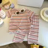 Conjunto de Ropa Acondicionada para Niños, Pijama de Manga Corta para Bebé para el Hogar, Conjunto de Dos Piezas de Camiseta de Verano para Niñas, Estilo Dulce