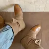 Botines Planos Retro con Lazo y Punta Redonda para Mujer, Nuevo Estilo Otoño 2026, Botines Cortos Versátiles de Moda Patchwork Melard para Mujer