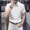Camisa polo de manga corta lisa de seda helada para hombre, marca francesa de alta gama, corte entallado, diseño limpio, elástica, transpirable, camiseta casual