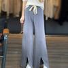 Pantalones de Punto Anchos para Mujer, Novedad Otoño/Invierno 2026, Cintura Alta, Corte Holgado, Pantalones Casual Adelgazantes, Pantalones Largos hasta el Suelo con Dobladillo Dividido de Pierna Recta, Caída Suelta