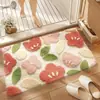 Tapete de Chão Floral Fresco e Simples para Entrada de Casa, Tapete Antiderrapante para Quarto e Banheiro, Fácil de Cuidar, Tapete de Chão de Caxemira Sintética