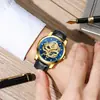 Reloj Dorado con Dragón en Relieve Luz de la Mañana para Hombre, Reloj Mecánico Totalmente Automático Resistente al Agua, Esfera de Dragón Incrustada con Diamantes para Hombre, Reloj de Moda para Personas de Mediana Edad y Mayores