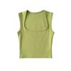 Top Corto Crop Ajustado Versátil de Color Sólido Verano Retro Francés Cuello Cuadrado Profundo Camiseta sin Mangas Ajustada para Mujer