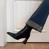 Botas Cuadradas de Tacón Alto Delgadas de Estilo Coreano Versátiles de Moda para Mujer, Tacón Grueso, Botas Martin Forradas de Lana, Estilo Británico, Botines Estilo Francés para Mujer