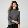 Suéter de Tricô 100% Caxemira para Mulheres, Estilo Novo Outono/Inverno 2026, Gola Alta Meia, Barra Enrolada, Cor Sólida