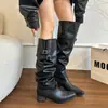 Botas para Pantorrilla Ancha Mujer 2026 Nuevo Estilo Gamuza Chica Picante Hasta la Rodilla Botas Largas Punta Fina Tacón Grueso Adelgazantes Fruncidas Botas Mujer