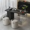 Mesa de Té y Sillas de Madera Maciza Minimalistas Modernas para Balcones de Apartamentos Pequeños, Mesa de Té Pequeña Hecha de Madera Natural, Mesa de Té Negra Pequeña