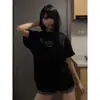 Camiseta de Manga Corta de Algodón Puro para Mujer Estilo Urbano Casual Retro Estampada Camiseta de Media Manga Top Pintada a Mano Moda Sencilla Fresca