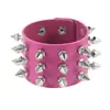 Cuero PU Ecológico Estilo Europeo y Americano Harajuku Punk Moda Brazalete Exagerado con Remaches de Picos Cónicos Brazalete de Tres Filas Joyería