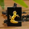 Colgante de Oro Grueso Cuadrado Marca Completa para Pareja de Hombres y Mujeres con Incrustaciones de Oro y Jade Jade Hetian Jade Tinta Colgante del Año del Zodiaco Chino