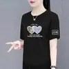 Comercio Exterior Transfronterizo Ropa para Madres, Camiseta de Manga Corta para Mujer de Mediana Edad, Camiseta Estampada Holgada Adelgazante de Cuello Redondo, Top Casual Versátil