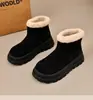 2026 Inverno Novo Moda Francesa Retrô Versátil Botas de Neve, Elegante Bico Redondo Slip-On Forradas com Pelúcia Quentes Botas Curtas