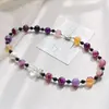 Collar Gargantilla Pulsera Set de Cadena para Clavícula con Diseño Vanguardista de Amatista Natural Cristal Blanco Ágata Negra de Alta Calidad
