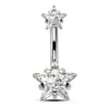 Piercing de umbigo de aço inoxidável com duas pontas, estilo europeu e americano, com pedra em formato de diamante de quatro garras, joia de body piercing estilo europeu e americano para exportação