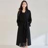 25 Abrigo de Lana Doble Cara con Solapa y Borlas de Invierno Estilo Bata de Baño Abrigo de Lana Adelgazante 25610 Negro