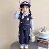 Conjunto de Tres Piezas Judy Conejo Policía para Niñas, Moda Primavera y Otoño 2026, Chaleco y Camisa Infantiles Estilo Coreano