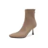 Botas de Gamuza Elástica para Mujer Botas Adelgazantes Otoño Invierno Nueva Llegada Punta Fina Cremallera Trasera Color Sólido Tacón Fino Botas de Tacón Alto Botines Elásticos para Mujer