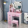 Tocador para dormitorio, tocador de maquillaje simple y moderno con espejo, mesita de noche con gabinete de almacenamiento, pequeño tocador de moda estilo influencer de Instagram para niñas