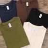 Camiseta Ami Khaji Masculina Manga Longa Pesada Algodão de Xinjiang Algodão Puro Gola Henley Manga Curta Estilo Americano Retrô Fitness Simples