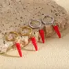 Estilo de Moda Europeo y Americano, Pendientes de Nicho Únicos y Elegantes, Acero Inoxidable Chapado en Oro de 18 Quilates, Pendientes Pequeños de Chile con Esmalte Rojo para Mujer
