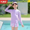Trajes de baño para niñas, estudiantes de secundaria, traje de baño de dos piezas con mangas largas 2025 para niños mayores, trajes de baño para niños con mangas largas de secado rápido