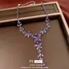 Colar e brincos com pingente de flor e gota d'água em zircônia, estilo europeu e americano, corrente de clavícula com design requintado, acessório de pescoço elegante para mulheres
