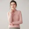 Gola alta rendada cor sólida caxemira slim fit elegante versátil suéter de tricô com mangas compridas