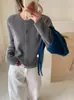 Cárdigan de punto 100% lana pura para mujer, primavera y otoño, cuello redondo, manga larga, abrigo suéter versátil, suéter de lana acanalado de color liso