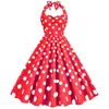 C Abastecimiento transfronterizo vestido retro estilo Hepburn de los años 50-60 con cuello halter, lunares, entallado y falda acampanada