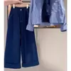Conjunto de Camisa a Rayas de Primavera y Otoño y Pantalones de Mezclilla para Niñas Mayores, Nuevo Elegante Conjunto de Dos Piezas 2026
