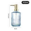 En stock Estilo Nórdico Lujo Ligero Patrón Vertical Transparente Cabezal de Bomba de Presión Botella de Jabón para Limpiador de Manos Jabón Corporal Botella de Vidrio